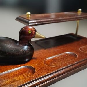 Dresser Top 2 Tier Valet Mallard Duck Butler Wooden Tray Organizer 12" X 6"